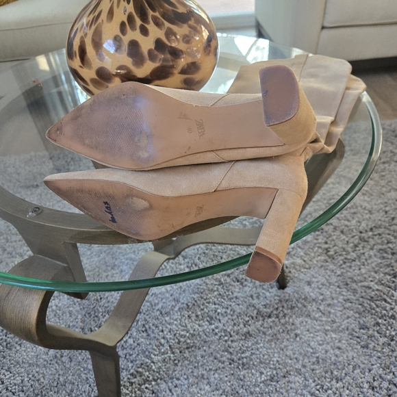 Zara Western Tall Suede Leather Knee-High Women's Cowboy Boots Tan 40 EU/ 9 US - Picture 12 of 15